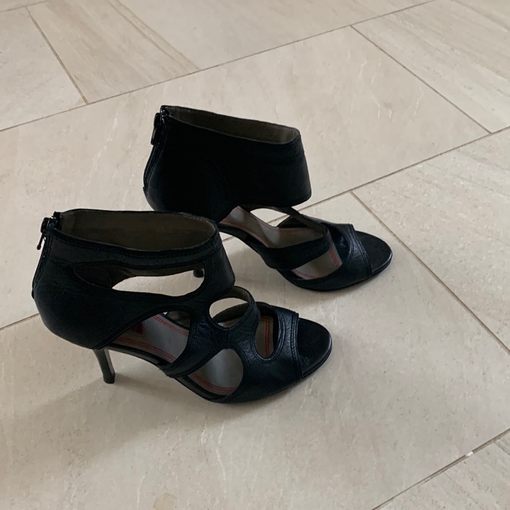 Black Leather Cut Out Heels, by 5|48, size 39/9